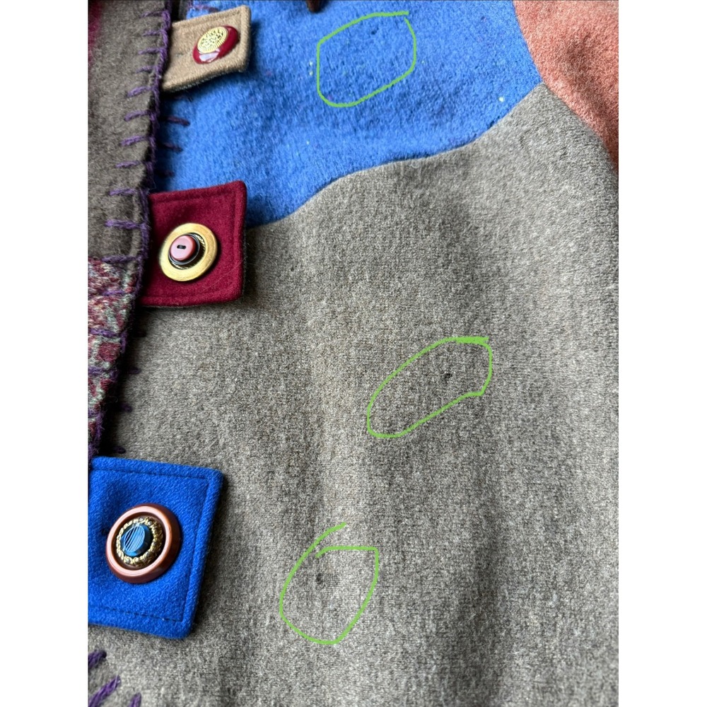 Baabaazuzu Vtg Wool Patchwork Jacket Boho Art‎ to Wear sz L eclectic Whimsygoth - Picture 5 of 12